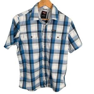 Wrangler Men's Western Blue Plaid Button Up Short Sleeve Shirt Medium